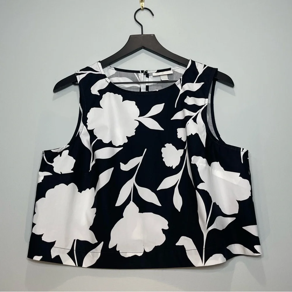 KATE SPADE Target Women's Rose Cropped Tank Top Black White 100% Cotton Size Med